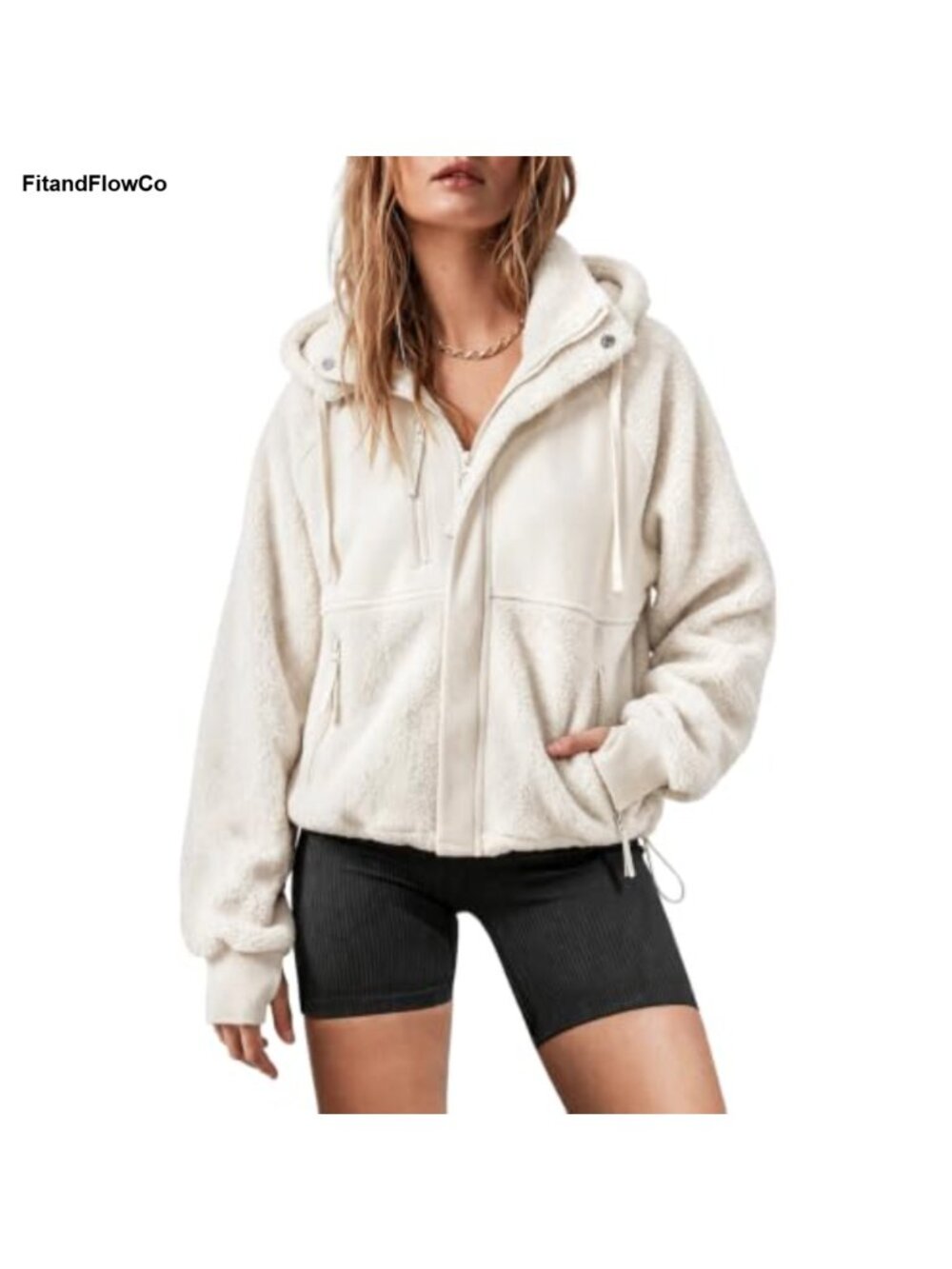 Sherpa Fleece Hooded Zip Up Oversized Casual Coat